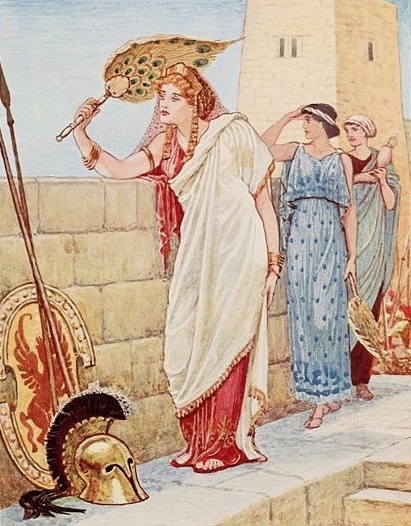 Helen of Troy standing at the castle walls
