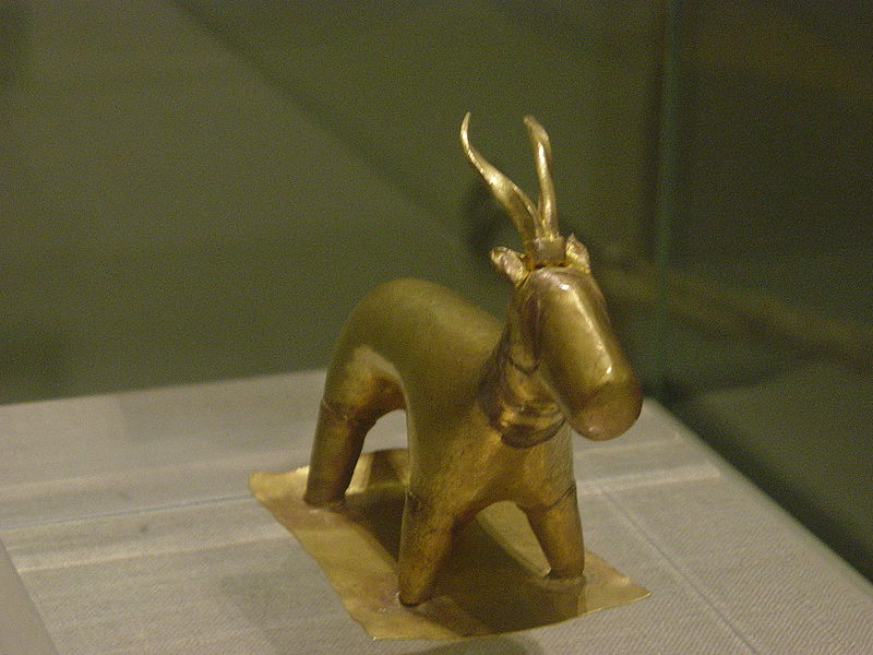 Golden Goat Late Cycladic gold ibex sculpture about 10cm long found in Thera
