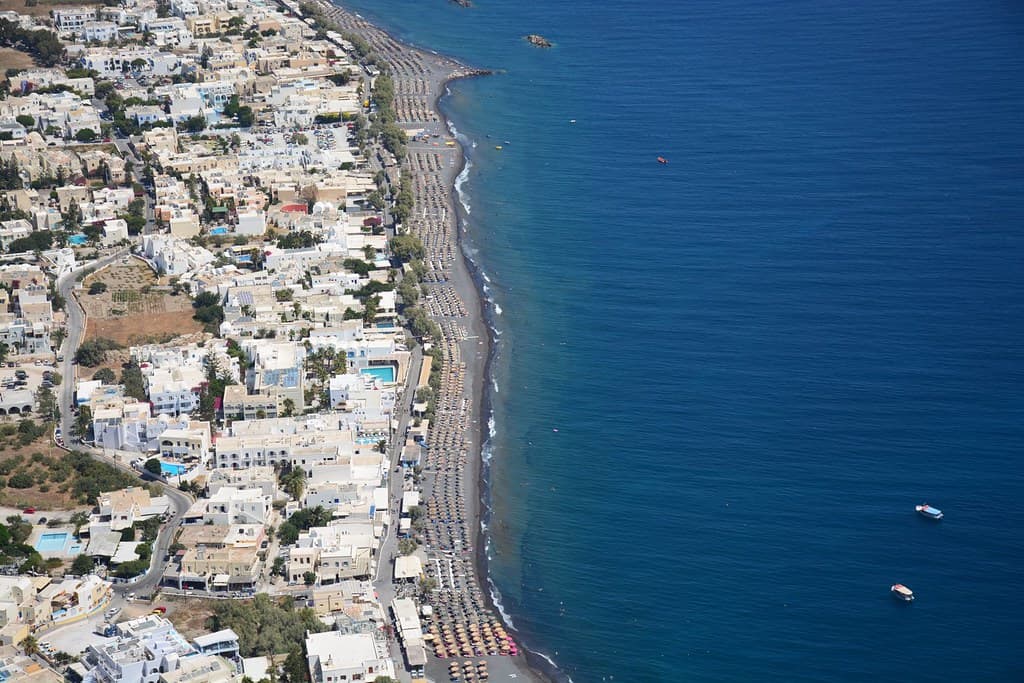View of Kamari beach from Ancient Thera