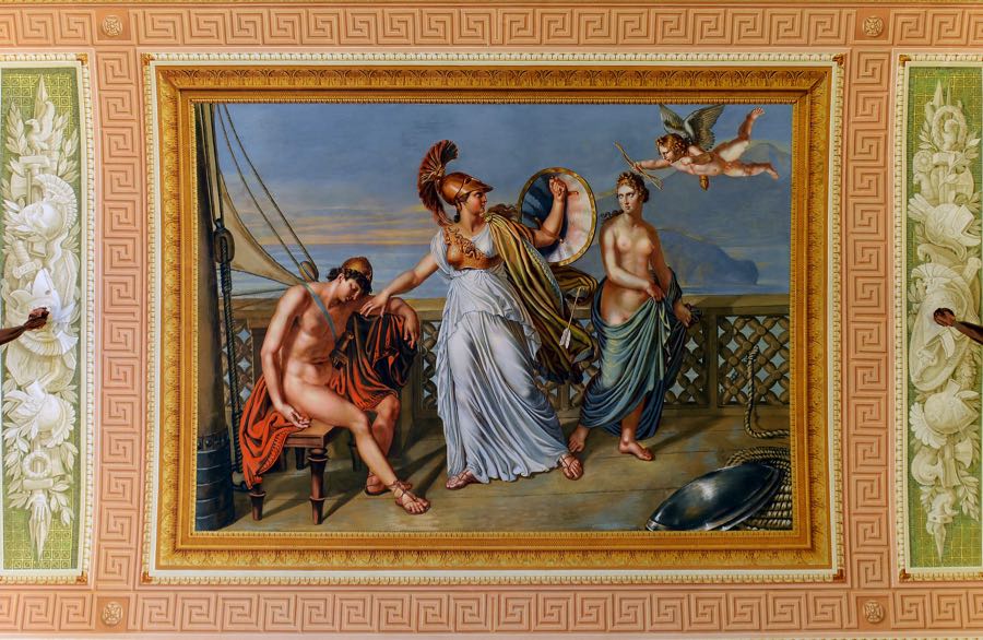 Painting Fresco Athena defends Paris from Cupid