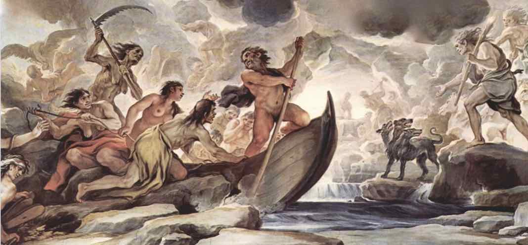 Charon rowing passengers to Hades