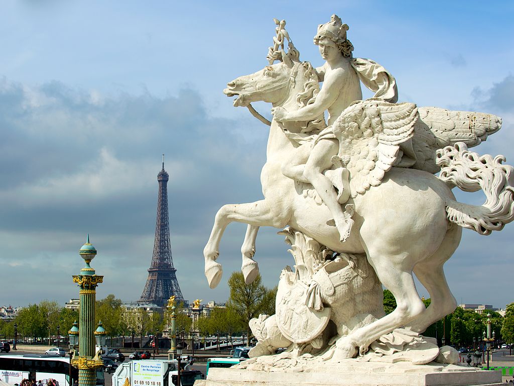 Greek Mythology Statues Mercury Riding Pegasus in Paris