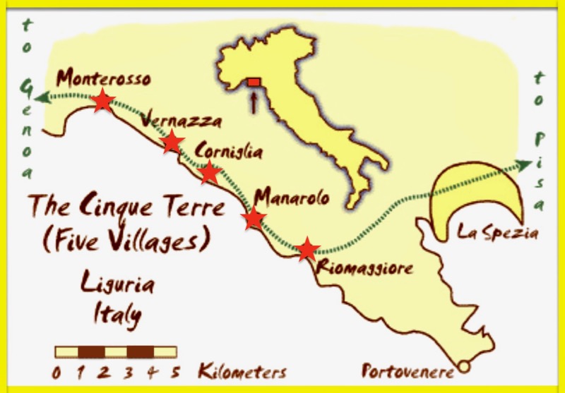 Map of Cinque Terre in Italy