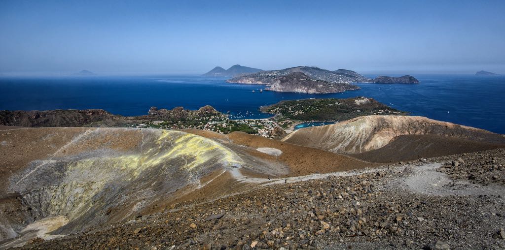 Aeolian Islands seen from volcano Vulcano