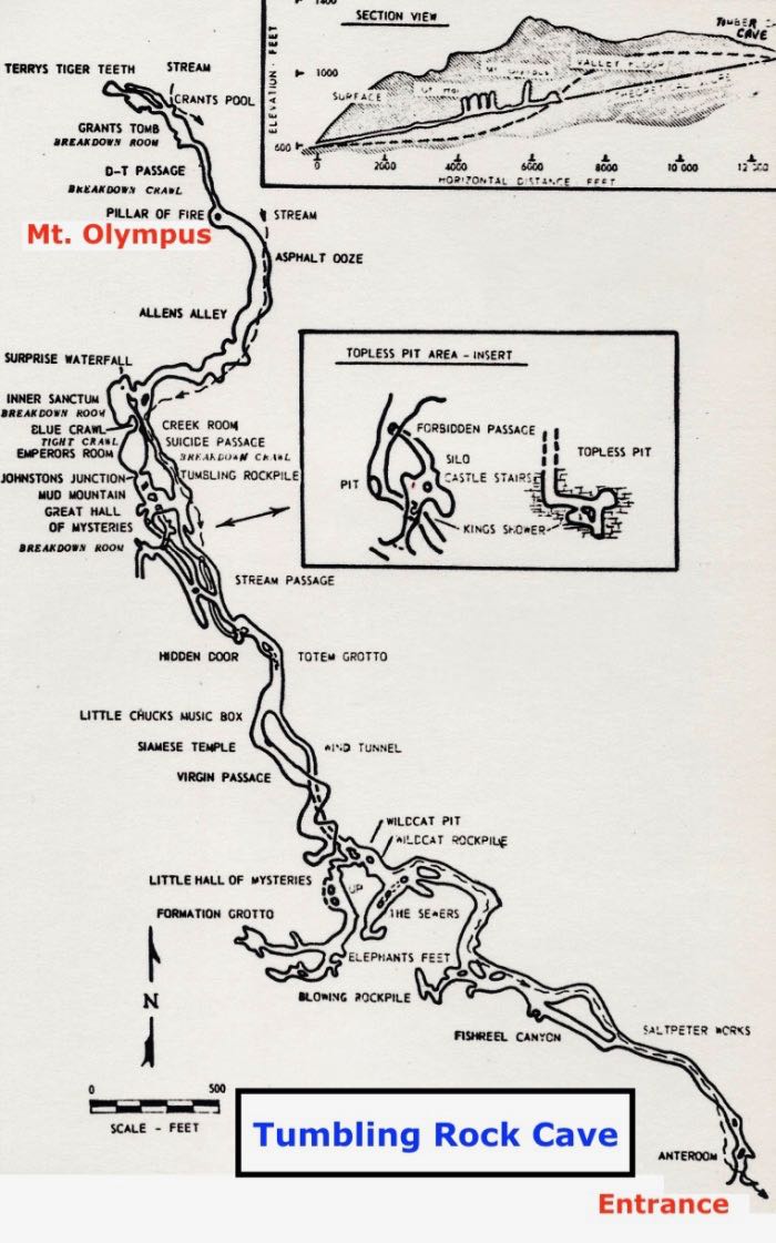 Mt Olympus Tumbling Rock Cave Map