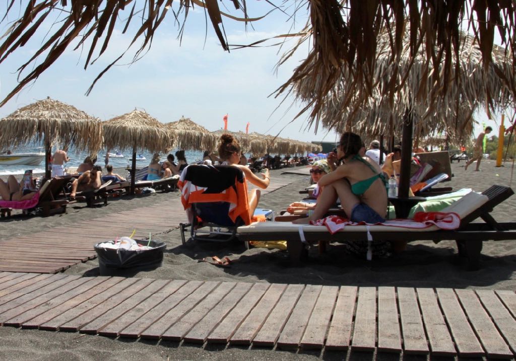 Beach goers at Perivolas beach