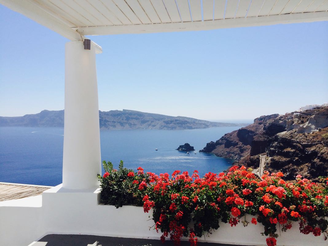 Great View Isle of Saint Nicholas Amoudi bay Oia Santorini Greece
