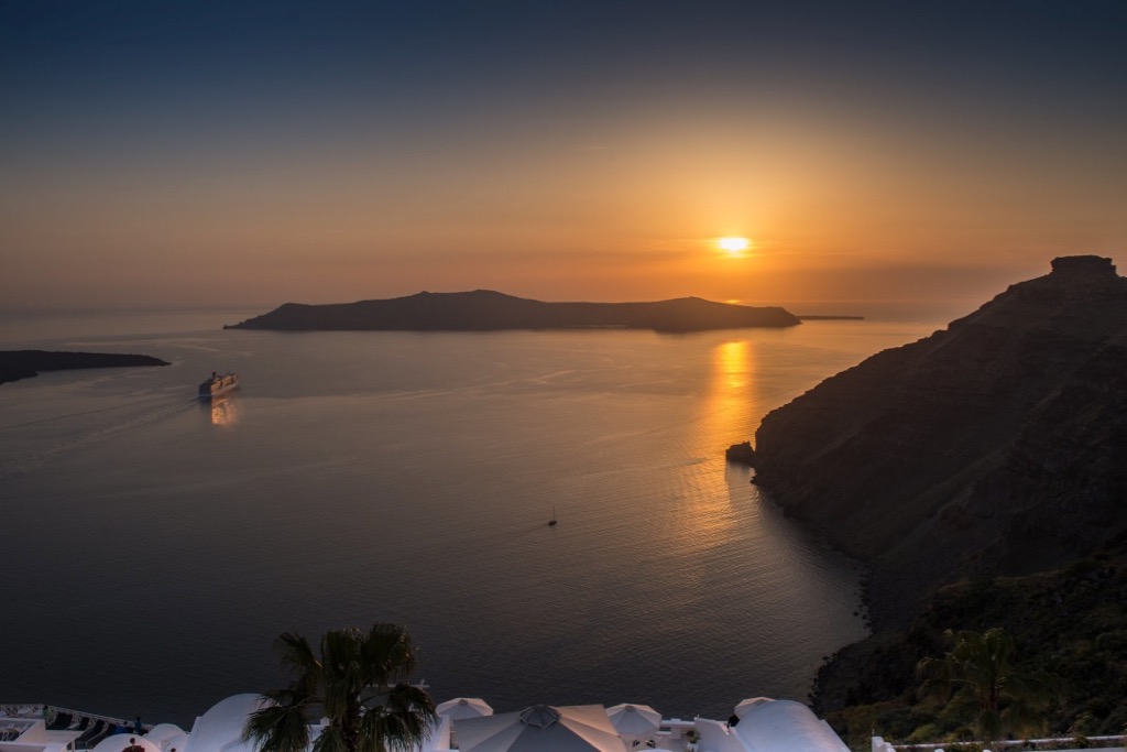 Sunset in Santorini's famous Caldera