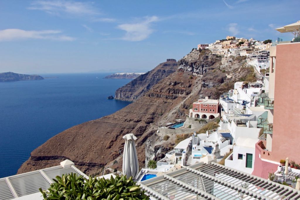 Village of Fira Santorini village Oia at the back