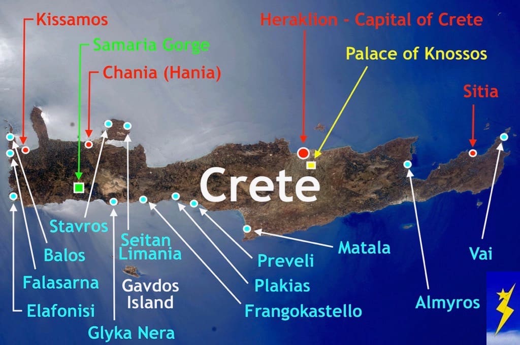 Meilleures Plages Cretes Carte Touristique Greece Travel Crete Map ...