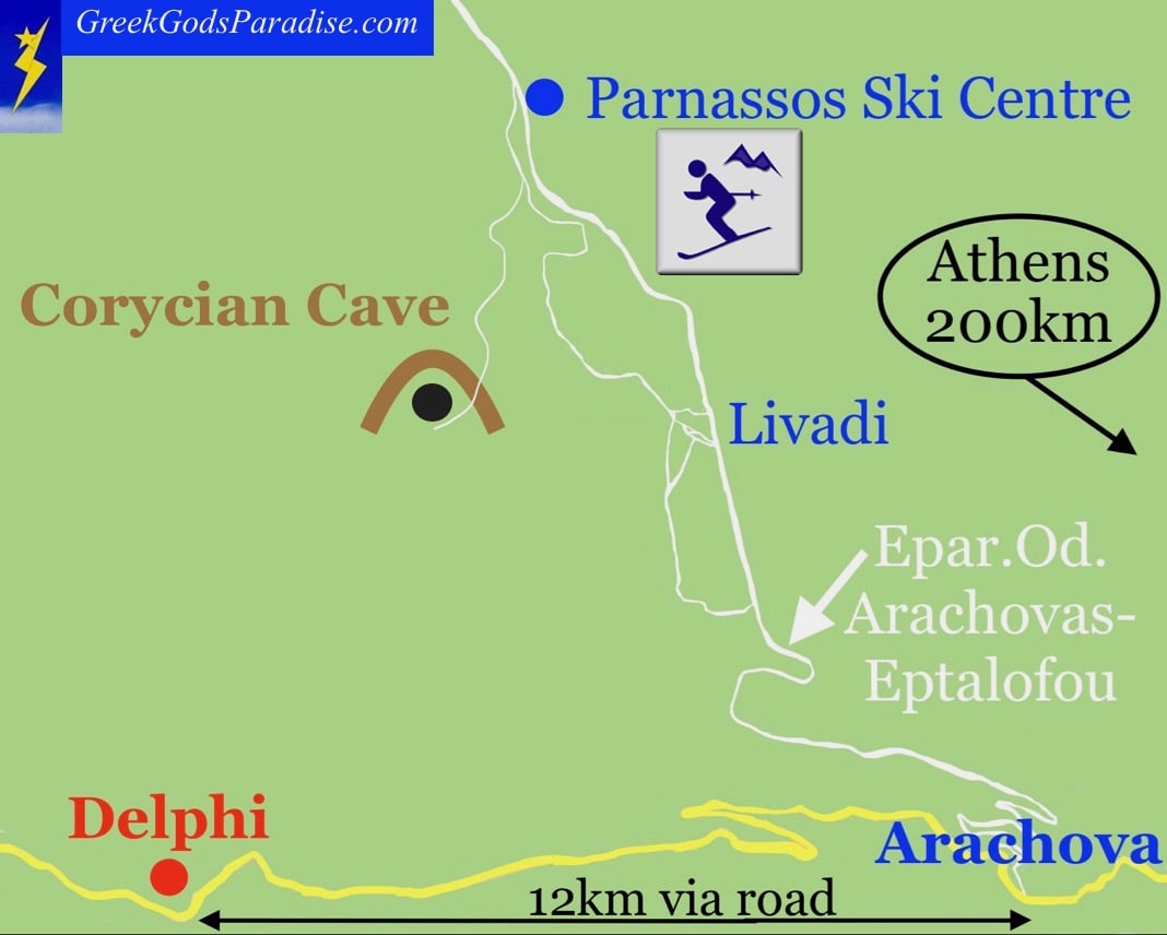 How to get to Corycian Cave near Delphi Map