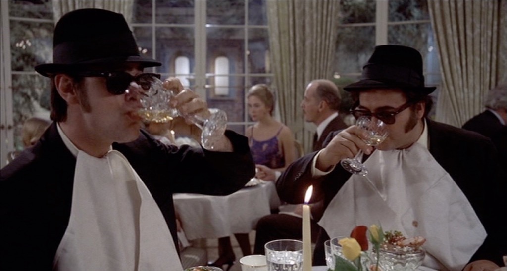 The Blues Brothers Wine Drinking Scene in Restaurant