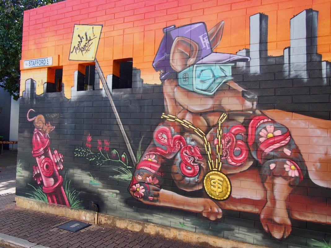 Adelaide CBD street art mural kangaroo