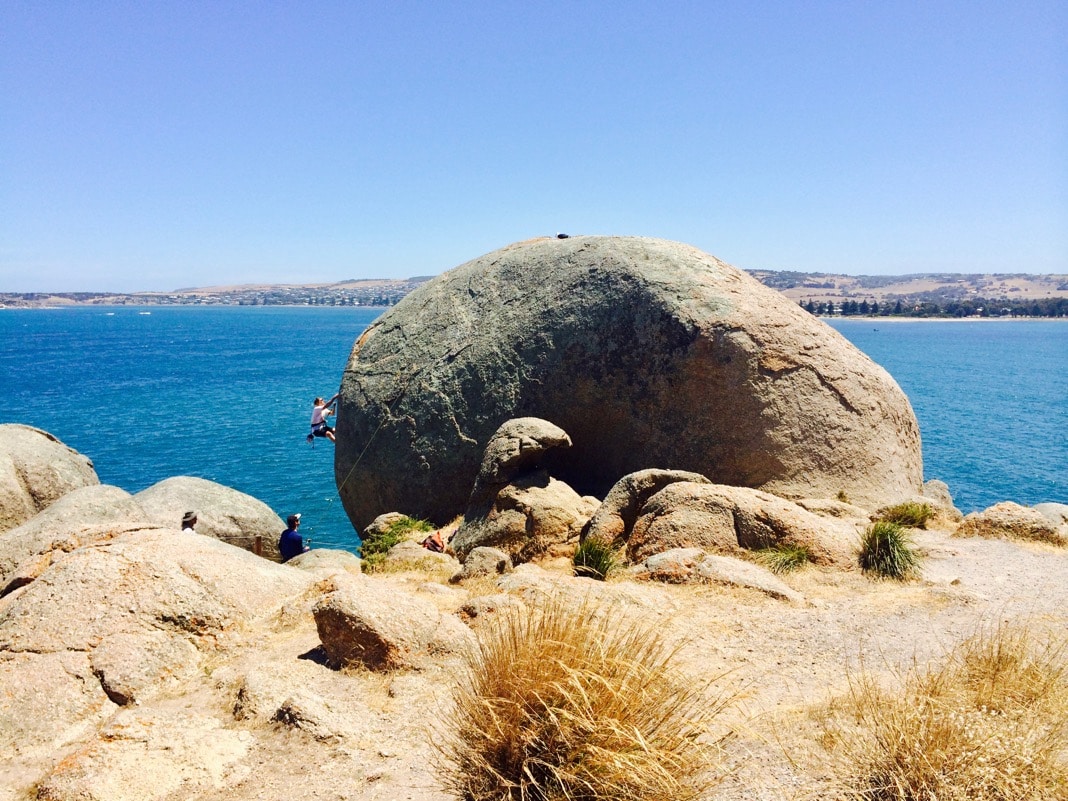 Climber on Elephant Rock Granite Island