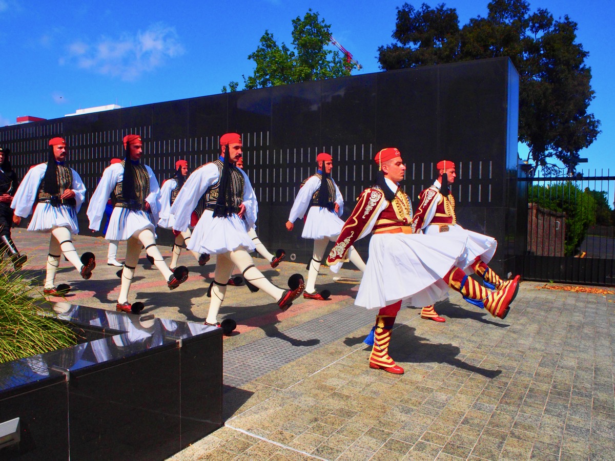 Greek Evzones Marching along ANZAC Centenary Memorial Walk
