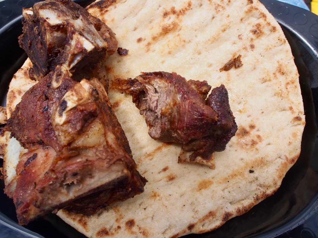 Eating lamb and pita bread at Semaphore Greek Festival