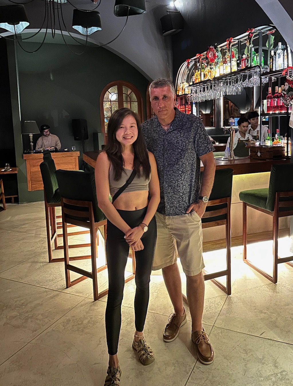 Isabel from Bel Around The World with John from Greek Gods Paradise in Bali Restaurant