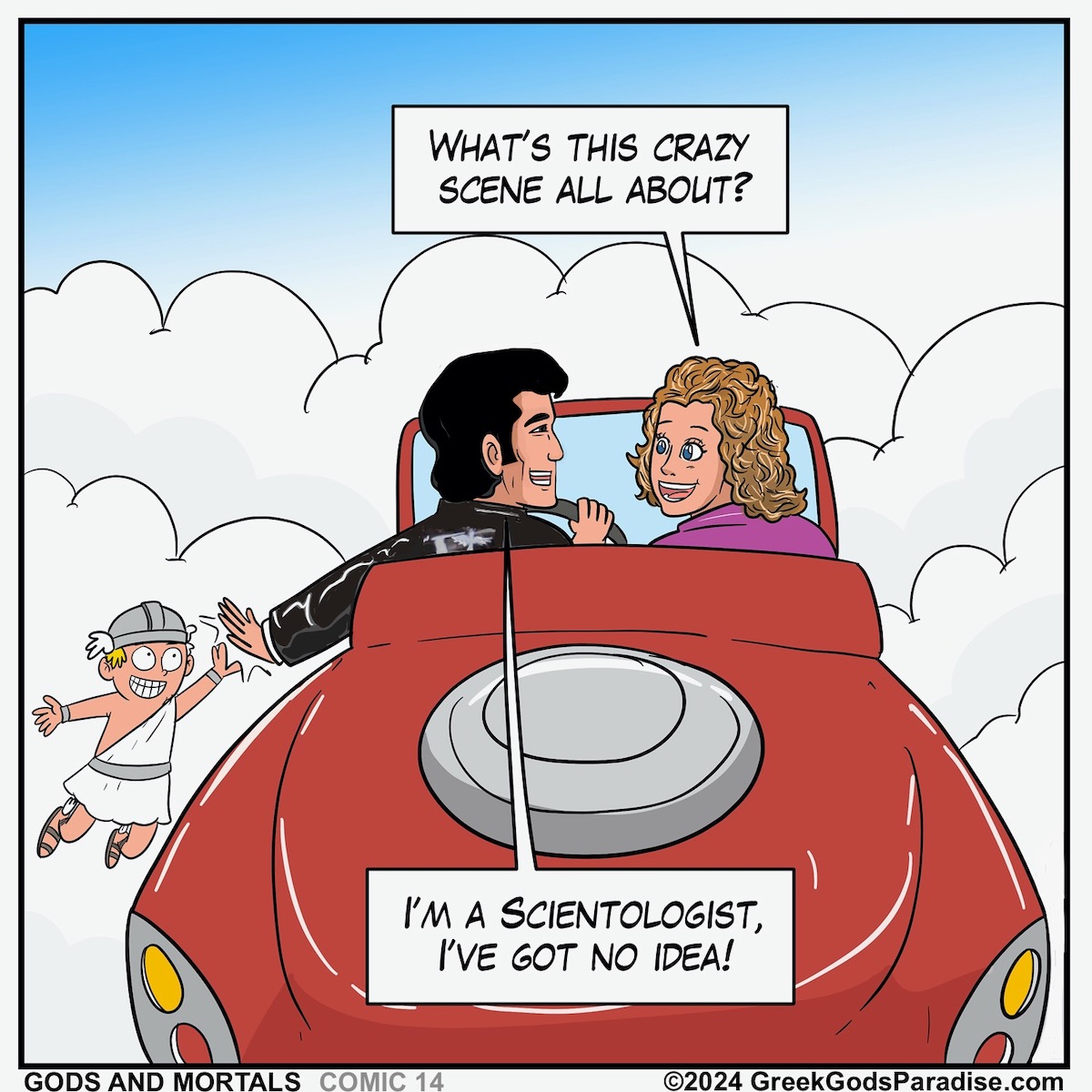 Alternative Flying Car Scene at end of Grease Movie Comic Strip