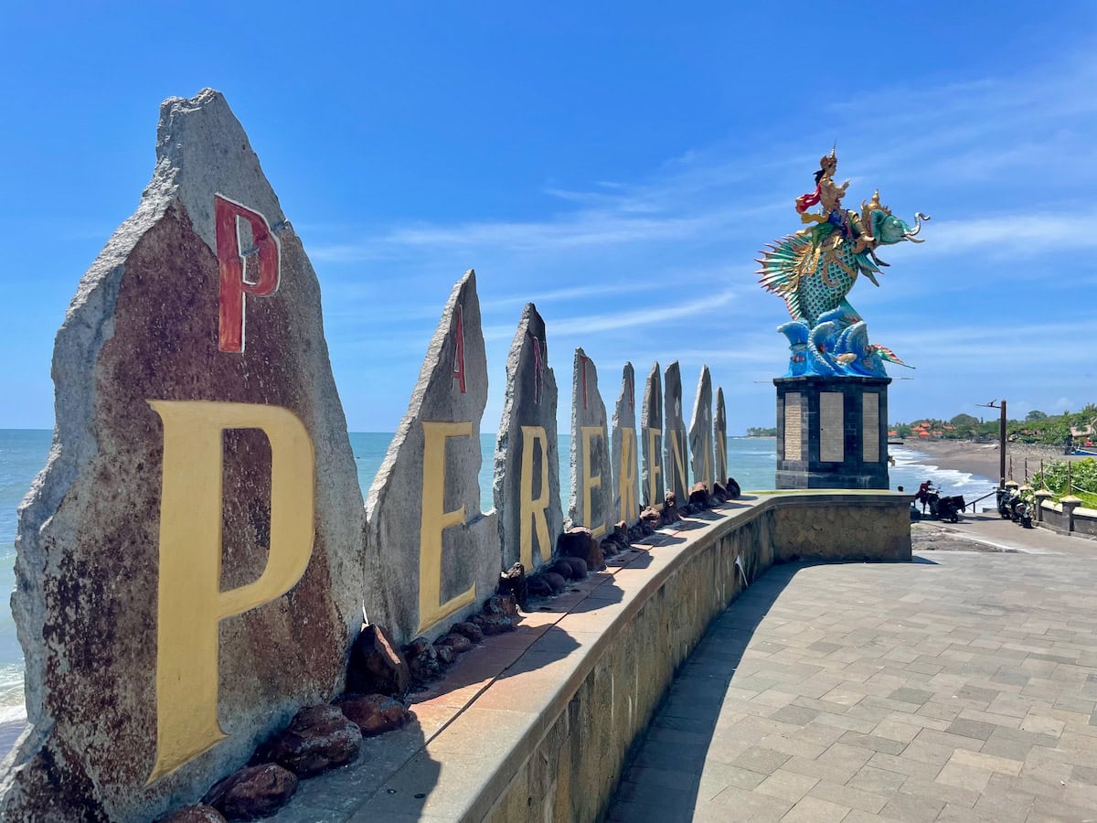 Pererenan Sign and Sea God Monument at Pererenan Beach