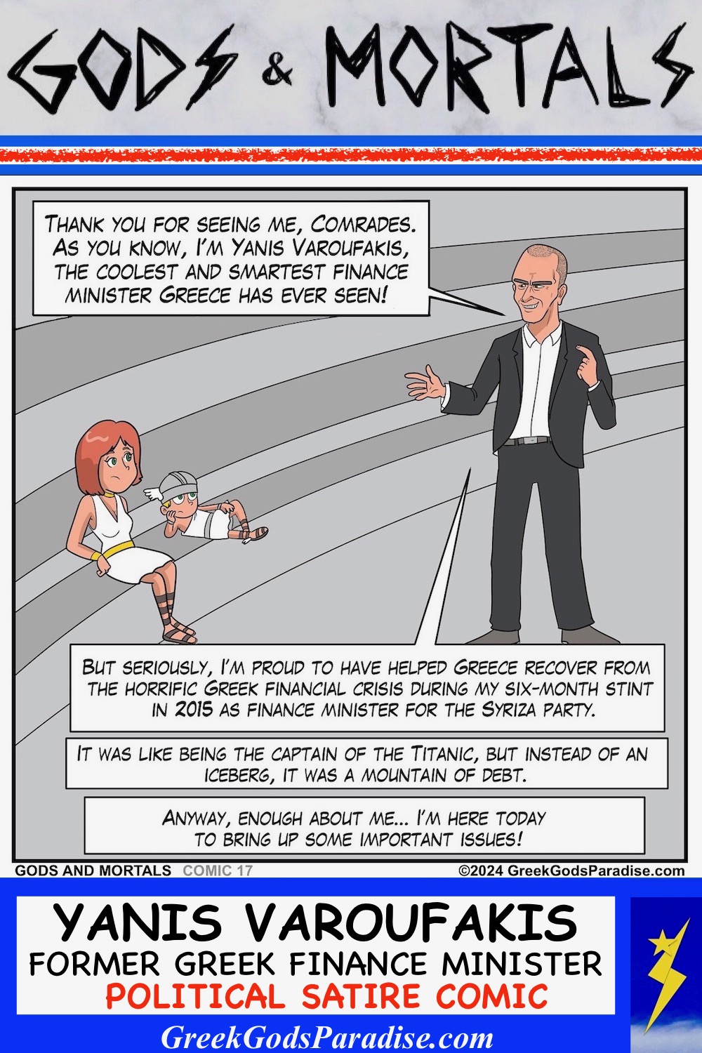 Political Satire Comic featuring Yanis Varoufakis Former Greek Finance Minister