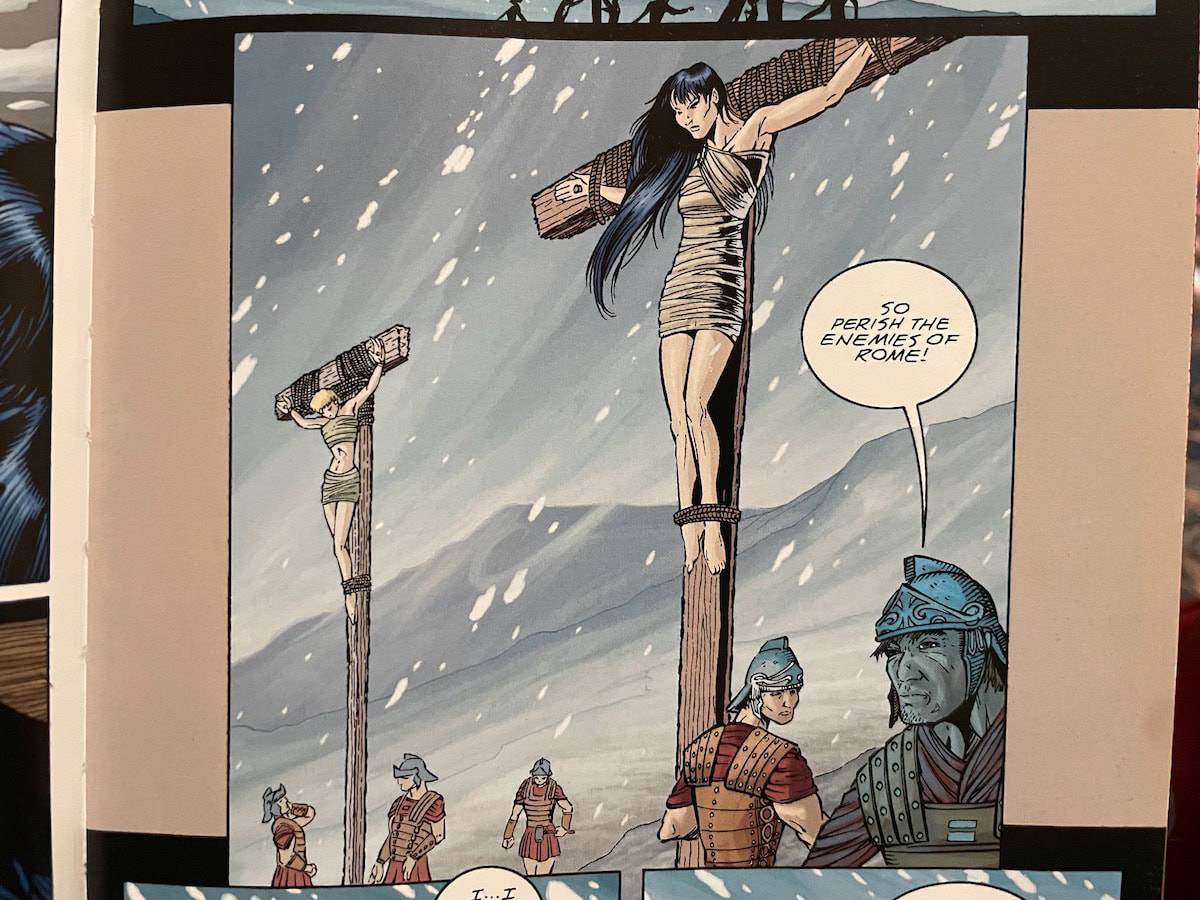 Xena and Gabrielle Crucifixion Scene in Xena Warrior Princess Classic Years Omnibus Graphic Novel