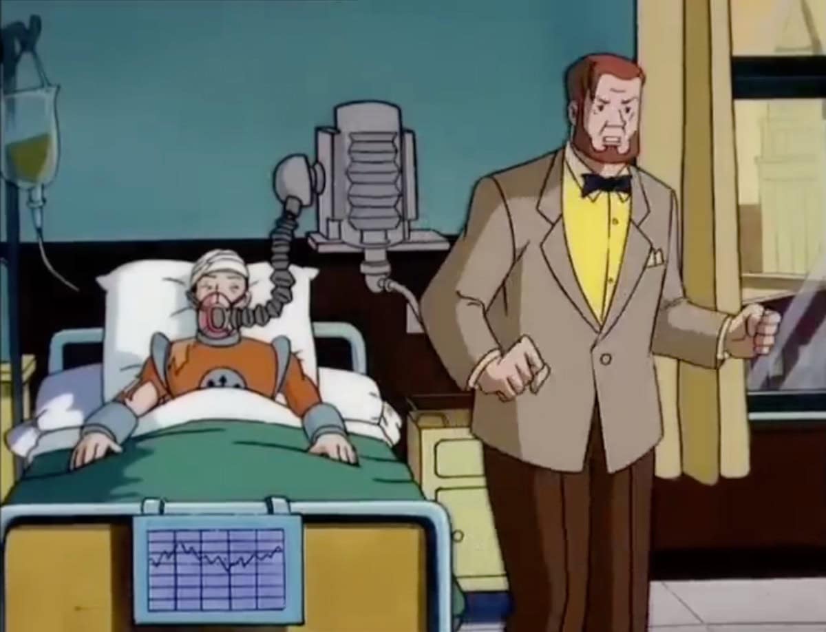 The Atlantis Enigma Cartoon Professor Mortimer with Atlantean person in hospitial