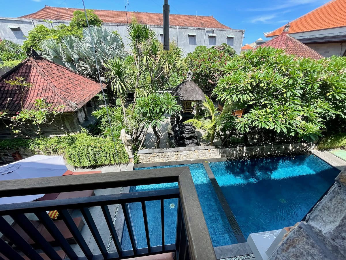 Balcony View of Pool from room at Satriya Cottages Kuta