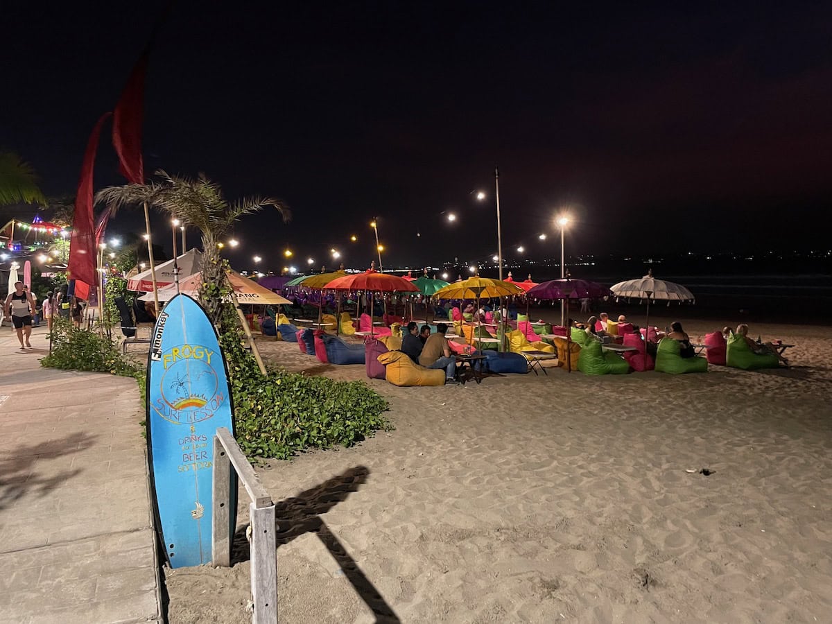 Colorful Umbrellas on Beach at Night Seminyak