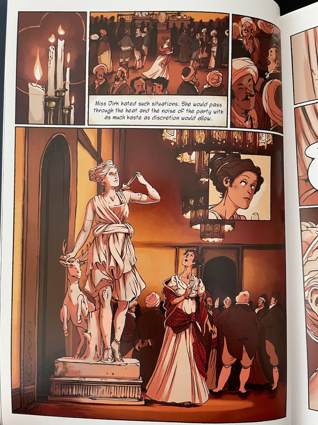 Delilah Dirk admiring statue of Greek Goddess Artemis