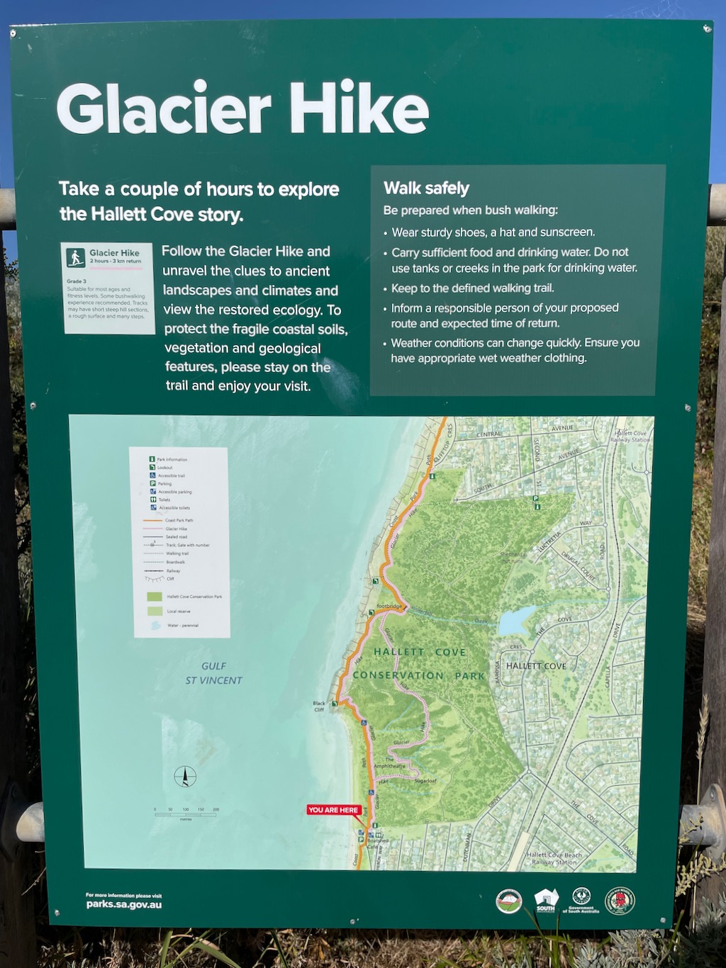 Hallett Cove Boardwalk Glacier Hike Map Sign