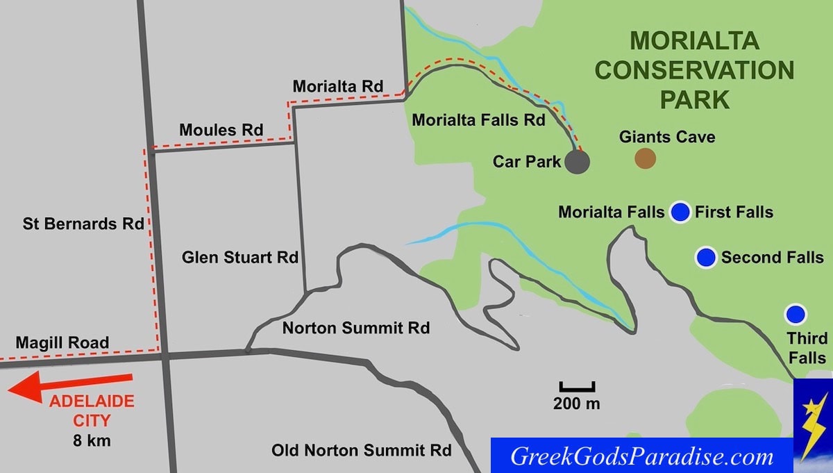 Morialta Falls Map with Directions to Morialta Conservation Park