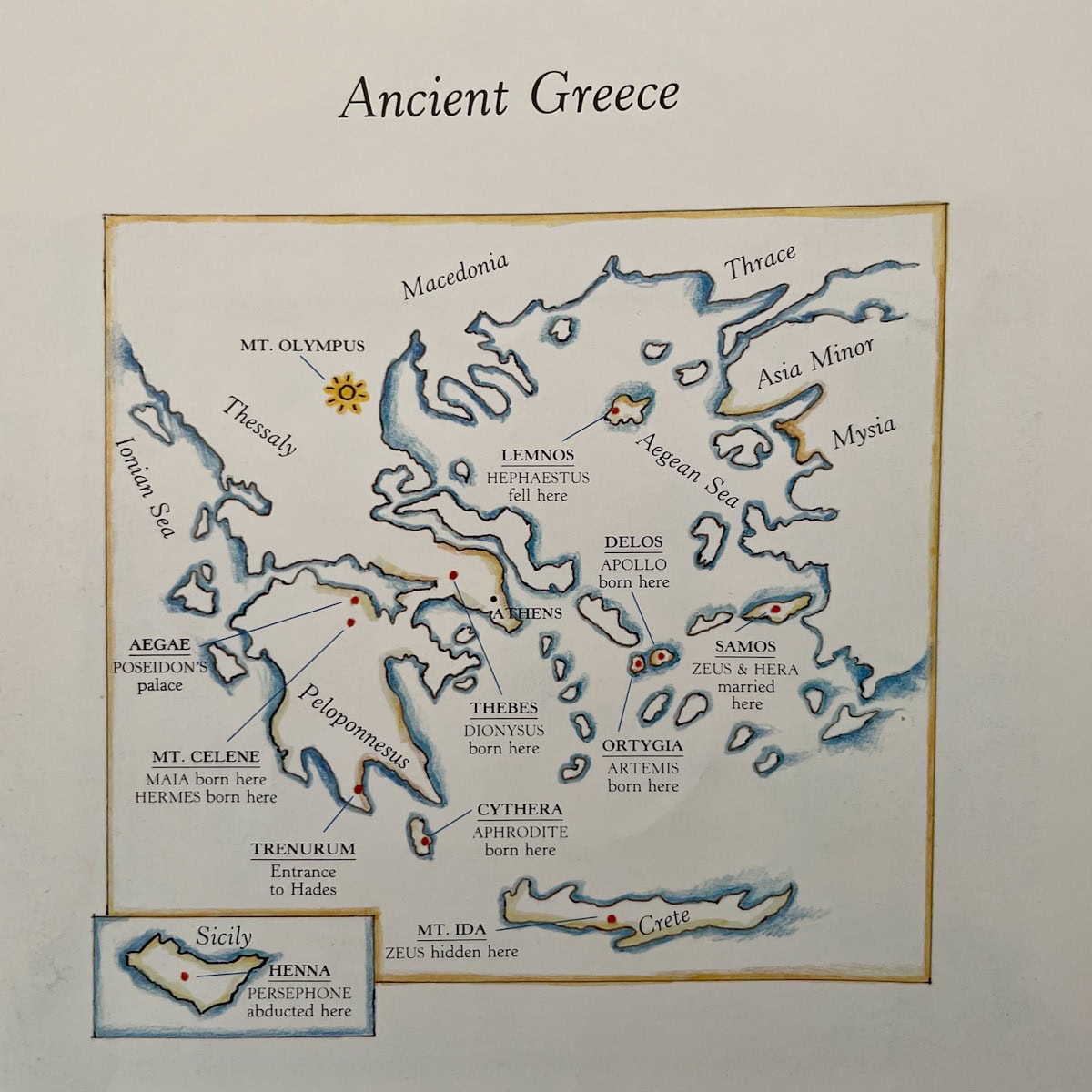 The Gods and Goddesses of Olympus Book Ancient Greece Map