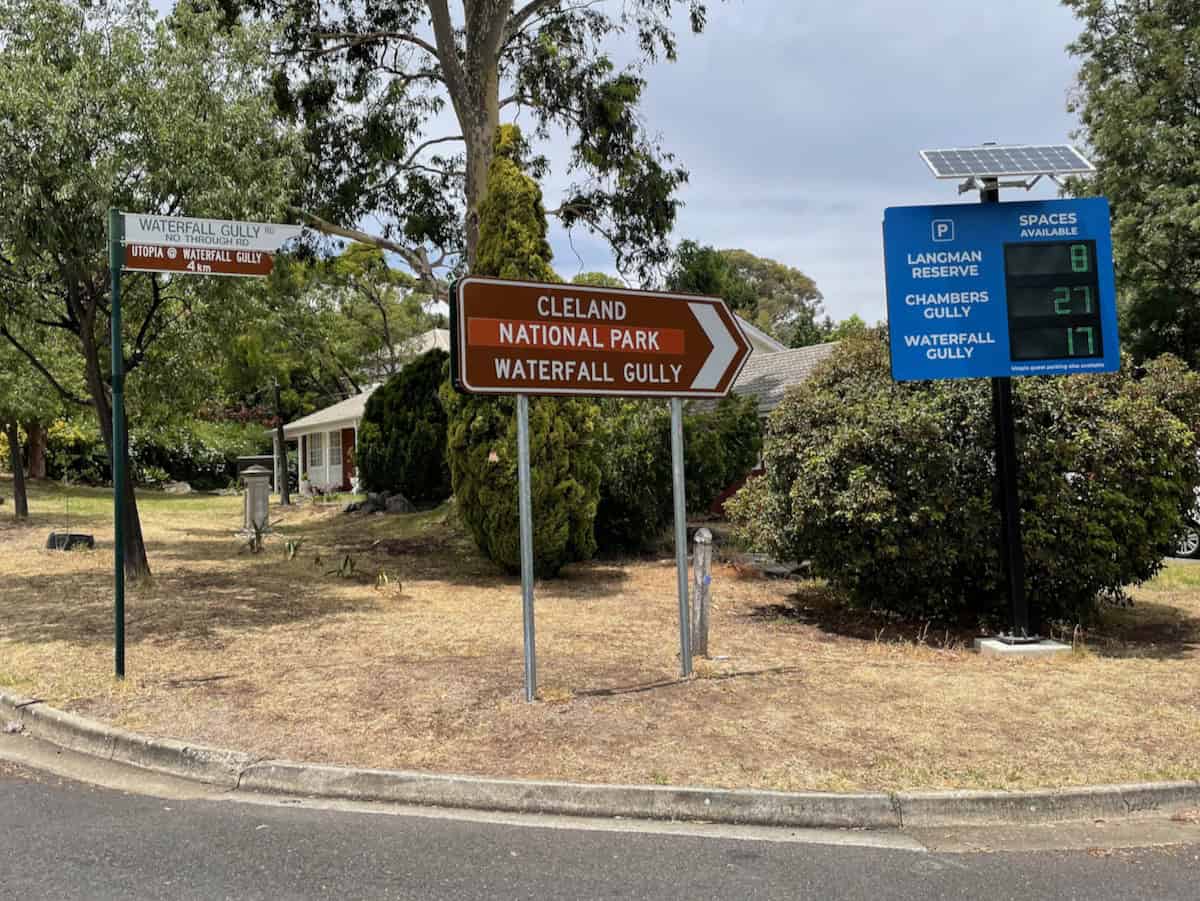 Waterfall Gully Cleland National Park Sign at start of Waterfall Gully Road