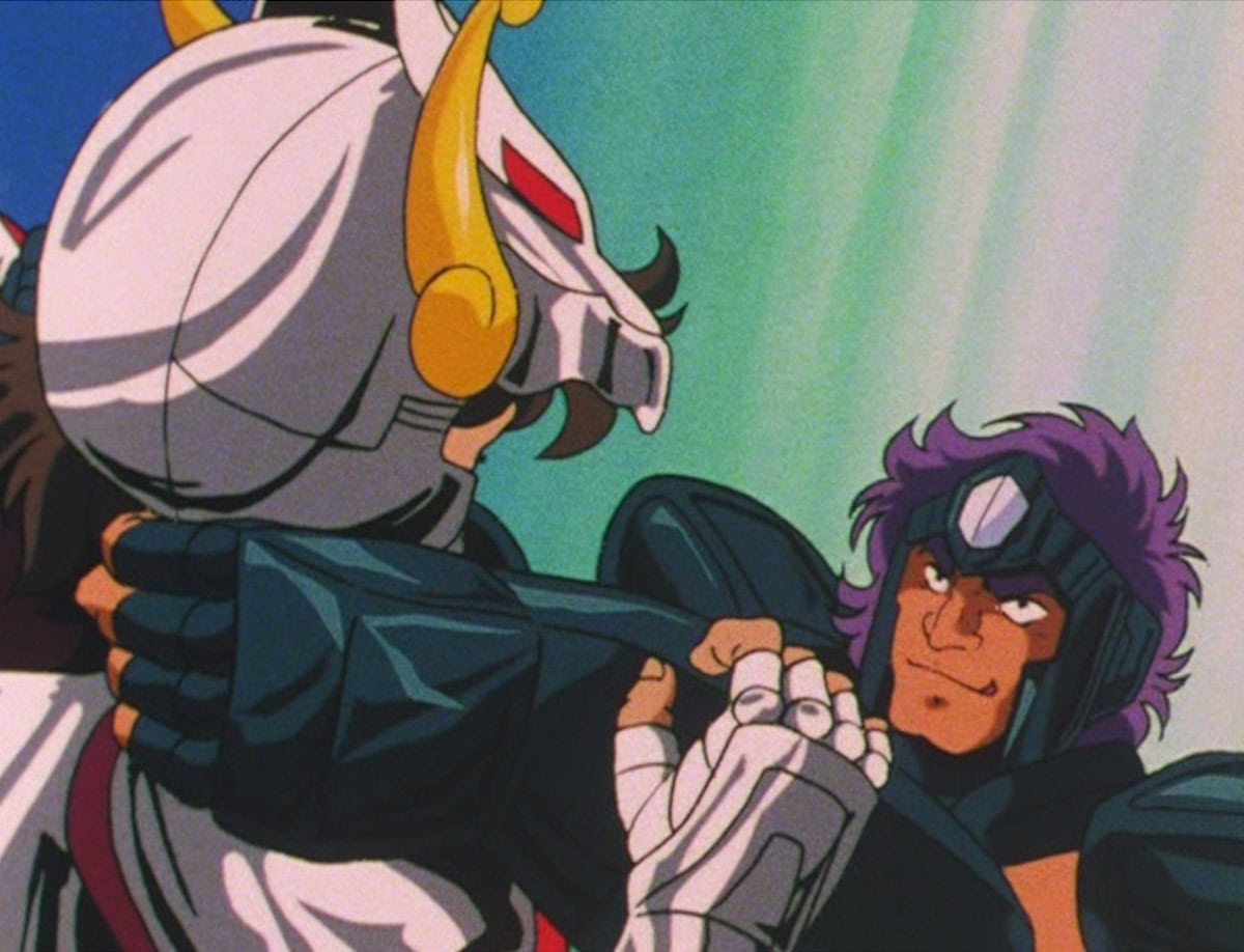 Geki the Bear holding Seiya by the Neck