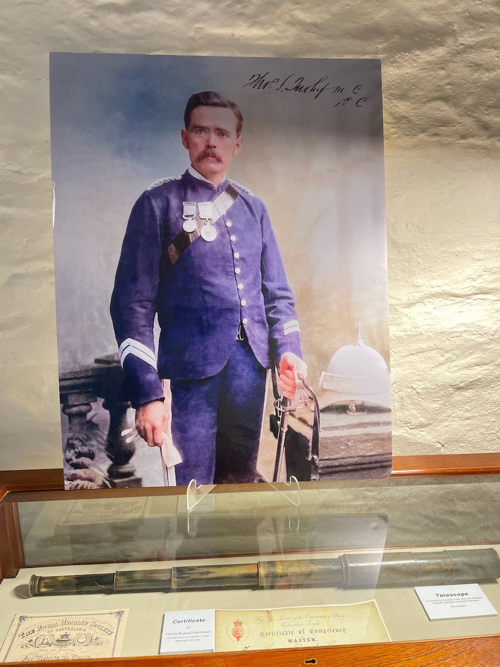 Star of Greece Shipwreck Policeman Hero MC Tuohy Picture and Telescope Display Case Willunga Museum