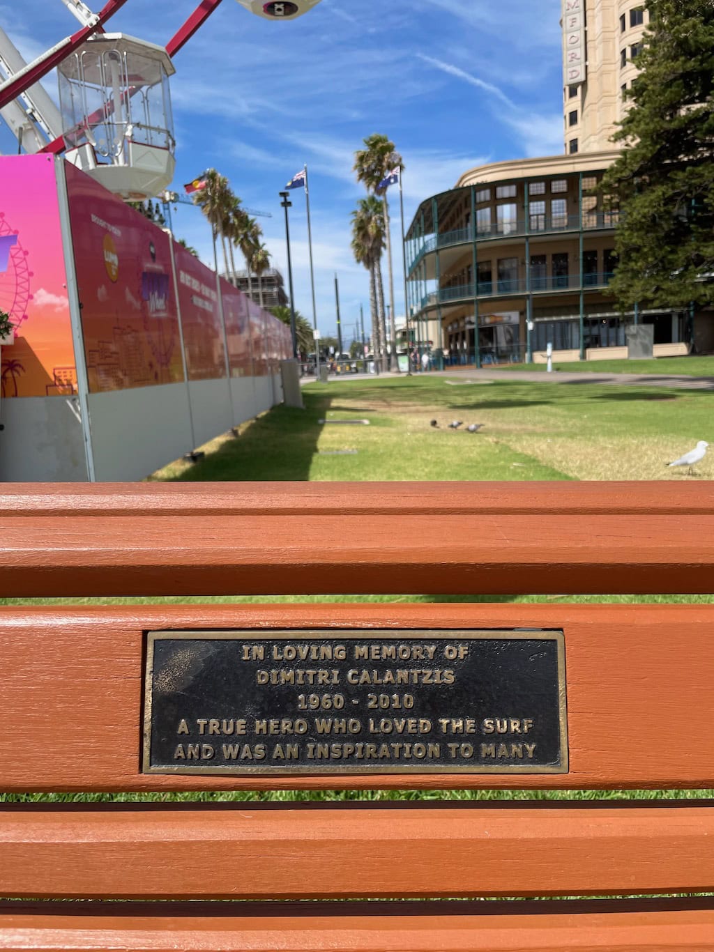 Glenelg Bench Plaque in loving memory of Dimitri Calantzis