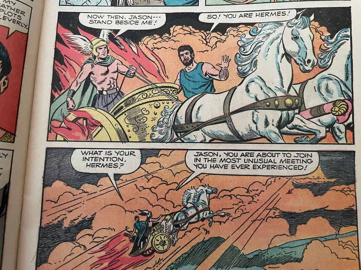 Jason and the Argonauts Dell Comic Hermes Jason ride chariot to Olympus