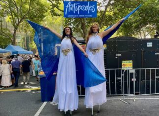 Antipodes Festival Stilt Entertainers blue white Highlights