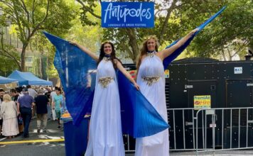 Antipodes Festival Stilt Entertainers blue white Highlights