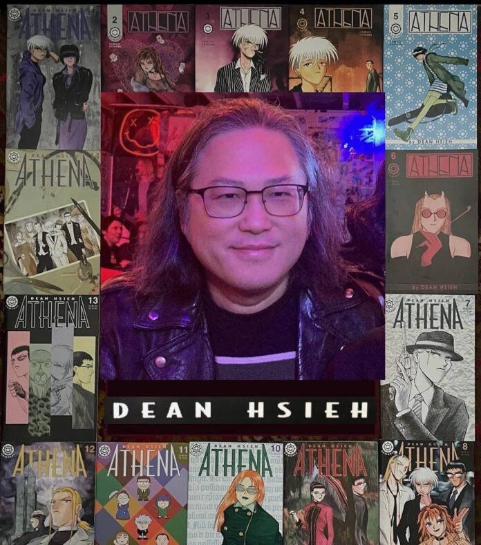 Dean Hsieh surrounded by Athena Manga Series
