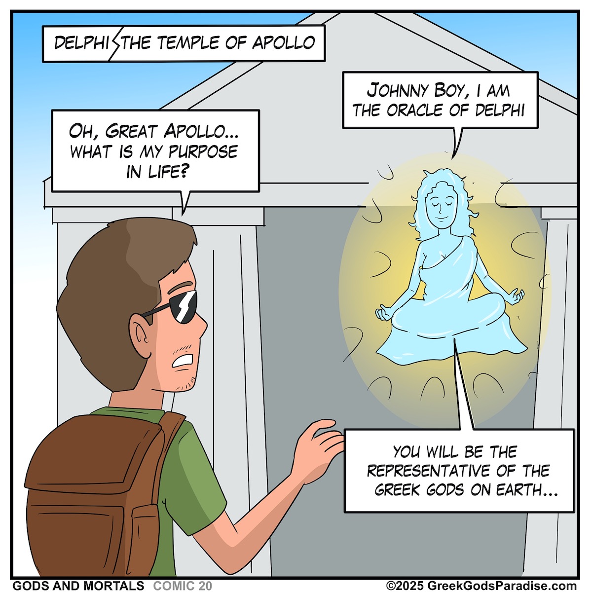 Delphic Oracle Comic Apollo Pythia Question Answer Scene