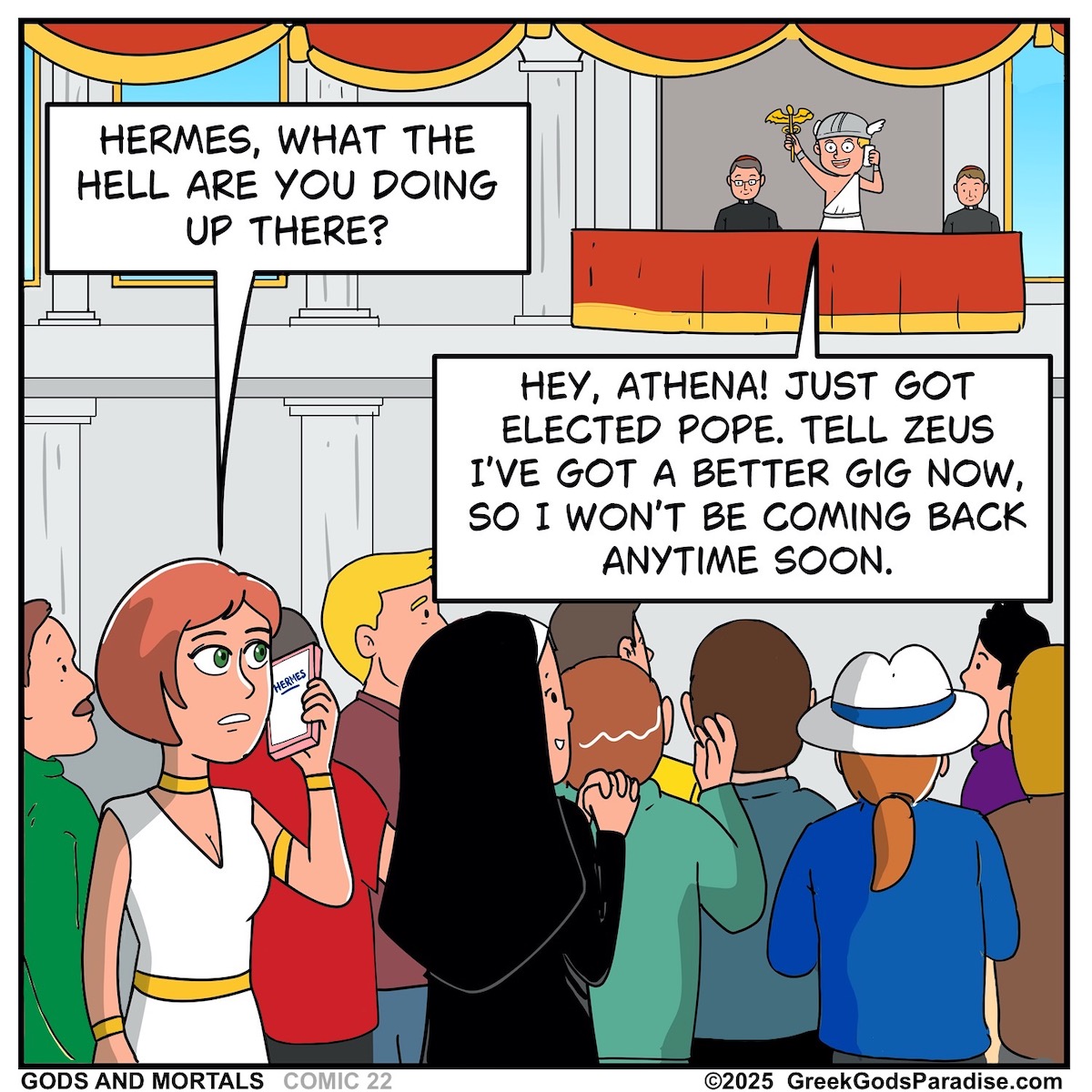 Greek God Hermes Elected Catholic Pope Comic Panel