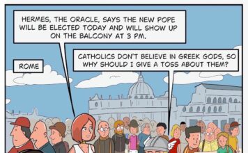 Catholic Pope Election Comic: Greek Gods Visit Rome Greek Gods Visit Rome Catholic Pope Election Comic Panel