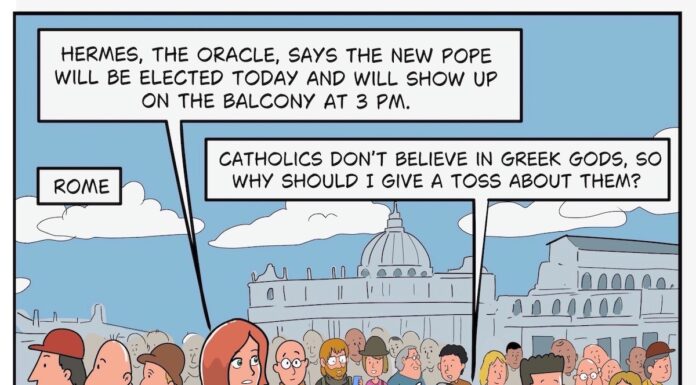 Greek Gods Visit Rome Catholic Pope Election Comic Panel