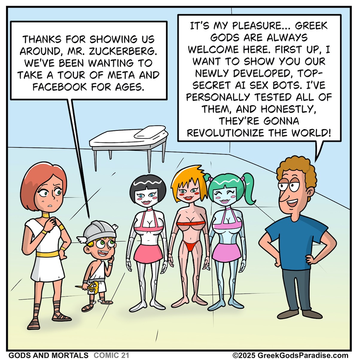 Mark Zuckerberg Showing Greek Gods Sex Bots Facebook Meta AI Humor Comic