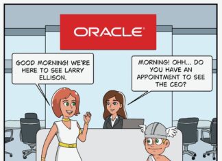 Comic Greek Gods Visit Larry Ellison at Oracle Headquarters Business