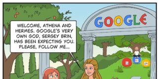 Google Comic: Greek Gods Seek Help from Sergey Brin Google Comic Greek Gods Meet Sergey Brin