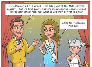 Miss Greece Comic Miss Universe Contest Question Scene