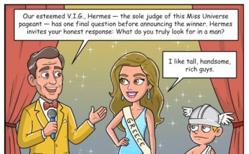 Miss Greece Comic Miss Universe Contest Question Scene
