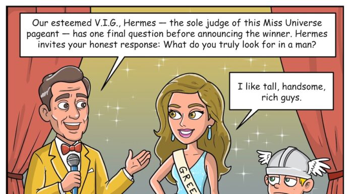 Miss Greece Comic Miss Universe Contest Question Scene